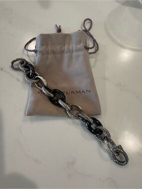 Authentic David Yurman Black and Silver Oval Link Bracelet